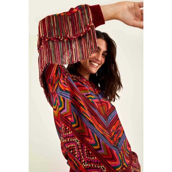 Farm Rio Red Striped Patches Bomber Jacket | Size XS / 433U - Picture 4 of 11